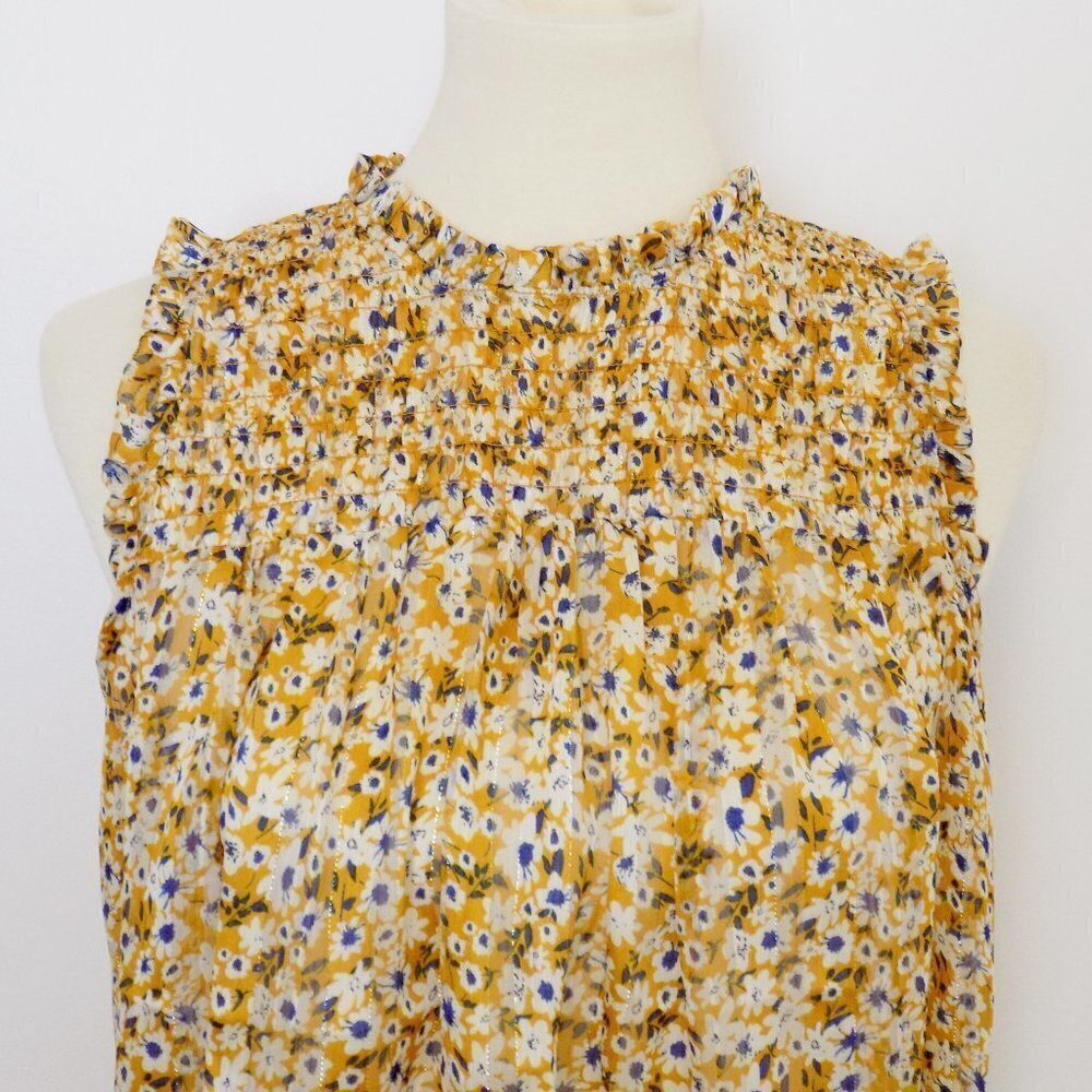 cottagecore boho smocked flowy country floral top sheer metallic